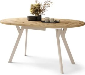 АЛМО Дъб Артисан/бежови крака - КРЪГЛА РАЗТЕГАТЕЛНА МАСА С Y-ОБРАЗНИ КРАКА В ЛОФТ/ИНДУСТРИАЛЕН СТИЛ ЗА ХОЛ ИЛИ ТРАПЕЗАРИЯ