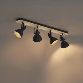 Таванен прожектор черен с дърво 4 светлини, въртящ се и накланящ се - Jakub