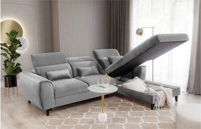 Сив кадифен разтегателен ъглов диван с място за съхранение (десен ъгъл) Foble – ELTAP