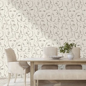 Самозалепващ тапет – Абстрактни рисунки на лица на бежов фон