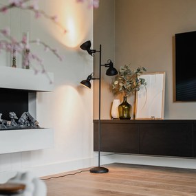 Индустриална подова лампа черна със злато 3-светлина - Tommy