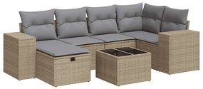 3325695 vidaXL Градински диван с възглавници, 7 части, бежов полиратан