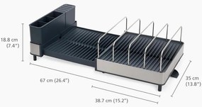 Разопакован: Сушилник за съдове Joseph Joseph 851690, Разтегаем, Дренаж, Отделение за ножове, Разглобяем, Тъмносив/инокс