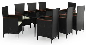 3099448 vidaXL Градински трапезен комплект възглавници 9 части черен