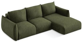 Зелен шенилов сгъваем ъглов диван (десен ъгъл) Leila – Makamii