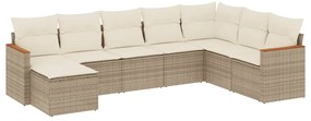 3258649 vidaXL Градински диван с възглавници, 8 части, бежов полиратан