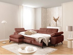 Теракотен ъглов диван от рипсено кадифе (ляв ъгъл L форма) Marbeya – Ropez