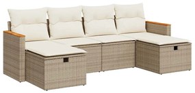 3325943 vidaXL Градински диван с възглавници, 6 части, бежов полиратан