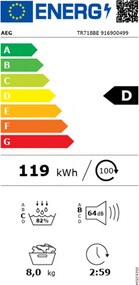 Сушилня AEG TR718BE, Клас D, 118 л, 8 кг, LED дисплей, Филтър EasyClean, MixDry, Anticrease, Бял