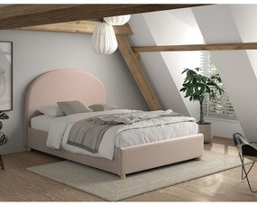 Розово тапицирано двойно легло с място за съхранение с включена подматрачна рамка 140x200 cm Moon – Vipack
