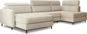 Бежов кадифен разтегателен ъглов диван с място за съхранение (десен ъгъл U форма) Berrto – ELTAP