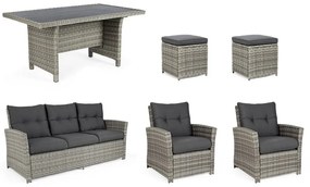 Сив градински комплект от за отдих от изкуствен ратан за 6 Ariel – Bizzotto