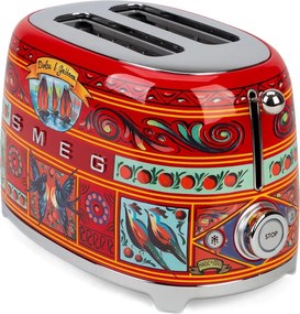 Тостер за хляб SMEG Dolce & Gabbana Sicily is my Love! TSF01DGEU, 950W, 2 филии, 6 нива, Тавичка за трохи, Вграден кабел, Неръждаема стомана, Многоцветен