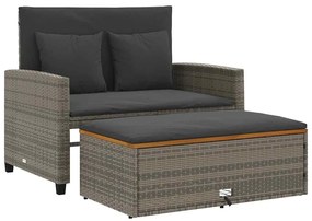 365142 vidaXL Градински диван с възглавници 2-местен сив полиратан и акация