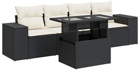 3326717 vidaXL Градински комплект с възглавници, 5 части, черен полиратан
