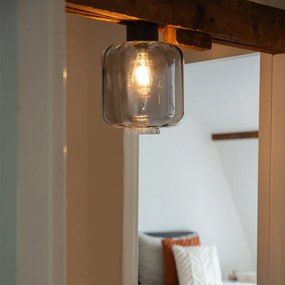 Дизайнерски таванна лампа черна с опушено стъкло - Qara