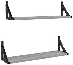836326 vidaXL Стенни рафтове, 2 бр, сив сонома, 60x15x15,5 см