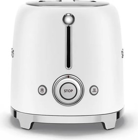 Тостер за хляб SMEG 50's Style TSF01WHMEU, 950W, 2 филии, 6 нива, Тавичка за трохи, Вграден кабел, Неръждаема стомана, Бял мат