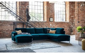 Кадифен разтегателен ъглов диван петролен (десен ъгъл) Lofty Lilly – Miuform