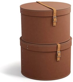 Декоративни кафяви картонени кутии за съхранение в комплект от 2 бр. с капаци ø 37,5x25 cm Rut Restore Paper Laminate – Bigso