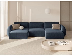 Тъмносин шенилов сгъваем/с място за съхранение ъглов диван (U форма) Tonale – Cosmopolitan Design