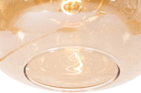 Смарт подова лампа черна с месинг и кехлибарено стъкло, включително WiFi G95 - Zuzanna