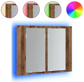 856282 vidaXL LED огледален шкаф, старо дърво, 60x12x45 см, инженерно дърво