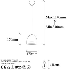 Висящо осветително тяло в бронзов цвят с метален абажур ø 17 cm Mugo – Opviq lights
