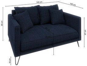 Тъмносин шенилов диван 140 cm Freya – Ropez