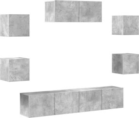 3114513 vidaXL Комплект ТВ шкафове от 7 части, бетонно сив, инженерно дърво