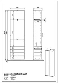 Гардероб в дъб 59x199 cm Fremont - Germania