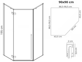 Душ кабина Rea DIAMOND GOLD  90x90