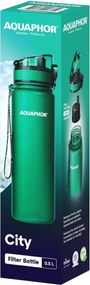 Филтрираща бутилка за вода Aquaphor City 160045, 500 мл, Тритан, Активен въглен, Aqualen, Заключващ се капак, Тъмнозелен