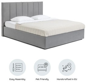 Сиво тапицирано двойно легло с място за съхранение с включена подматрачна рамк 180x200 cm Thessa Bold Line – Bonami Selection