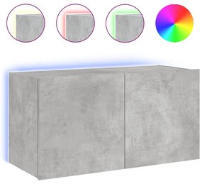 837319 vidaXL Стенен ТВ шкаф с LED осветление, бетонно сив, 80x35x41 см