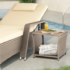 Странична маса от полиротанг с плот от акациева дървесина 45 × 45 cm Кафяво