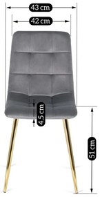 Тапициран кадифен стол YORK със златни крака - различни цветови покрития Черен