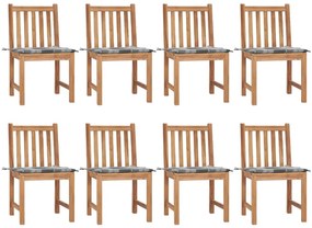 3073156 vidaXL Градински столове, 8 бр, с възглавници, тиково дърво масив