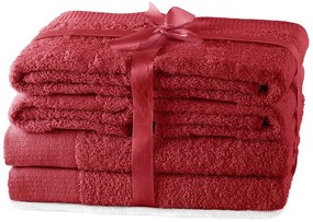Червени памучни хавлии и кърпи за баня в комплект 6 бр. от тери Amari – Restilo