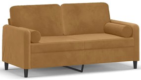 3200888 vidaXL 2-местен диван с декоративни възглавници кафяв 140 см кадифе