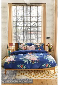 Морско синьо памучно спално бельо от сатен за двойно легло 200 x 200 cm Floret - Bonami Selection