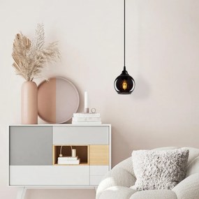 Черно висящо осветително тяло със стъклен абажур ø 15 cm Smoked – Opviq lights