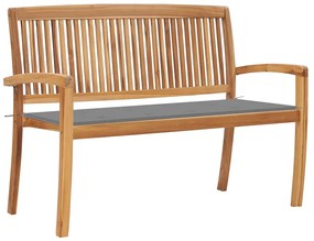 3063280 vidaXL Стифираща градинска пейка с възглавница, 128,5 см, тик масив
