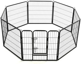 Заграждение за куче, 8 панела, стомана, 80x80 см, черно