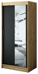 Гардероб с плъзгащи врати LETOS T2, 100x200x62, artisan/Черно