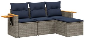 3226747 vidaXL Градински диван с възглавници, 4 части, полиратан, сив