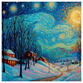 Картина на платно Коледна – Празничен нощен пейзаж