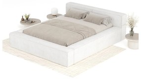 Кремаво двойно легло 200x200 cm тапицирано с място за съхранение с включена подматрачна рамка Voliera – Maison de Rêve