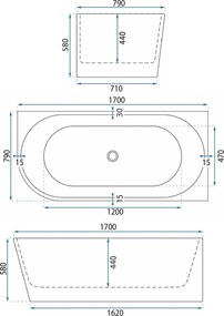 Ъглова акрилна вана Bellanto Slim 170 Дясна