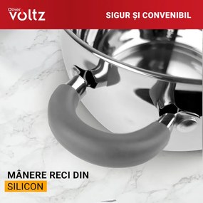 Тенджера Oliver Voltz OV51210N24, 24см, 6 л, Индукция, Силиконови дръжки, Инокс/сив